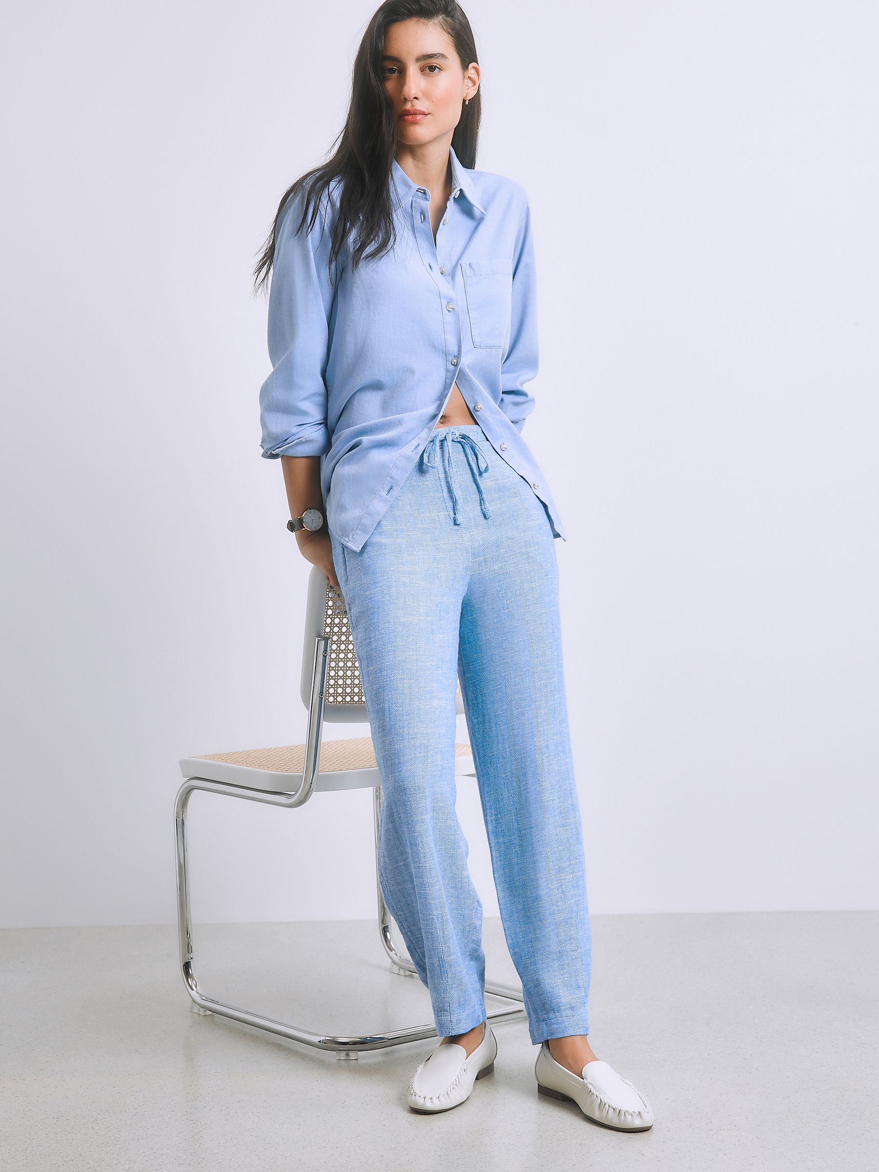Buy Chambray Blue Linen Blend Barrel Leg Trousers from Next USA