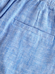 샴브레이 블루 - 리넨 Blend 배럴 레그 바지 - 3의 이미지 3