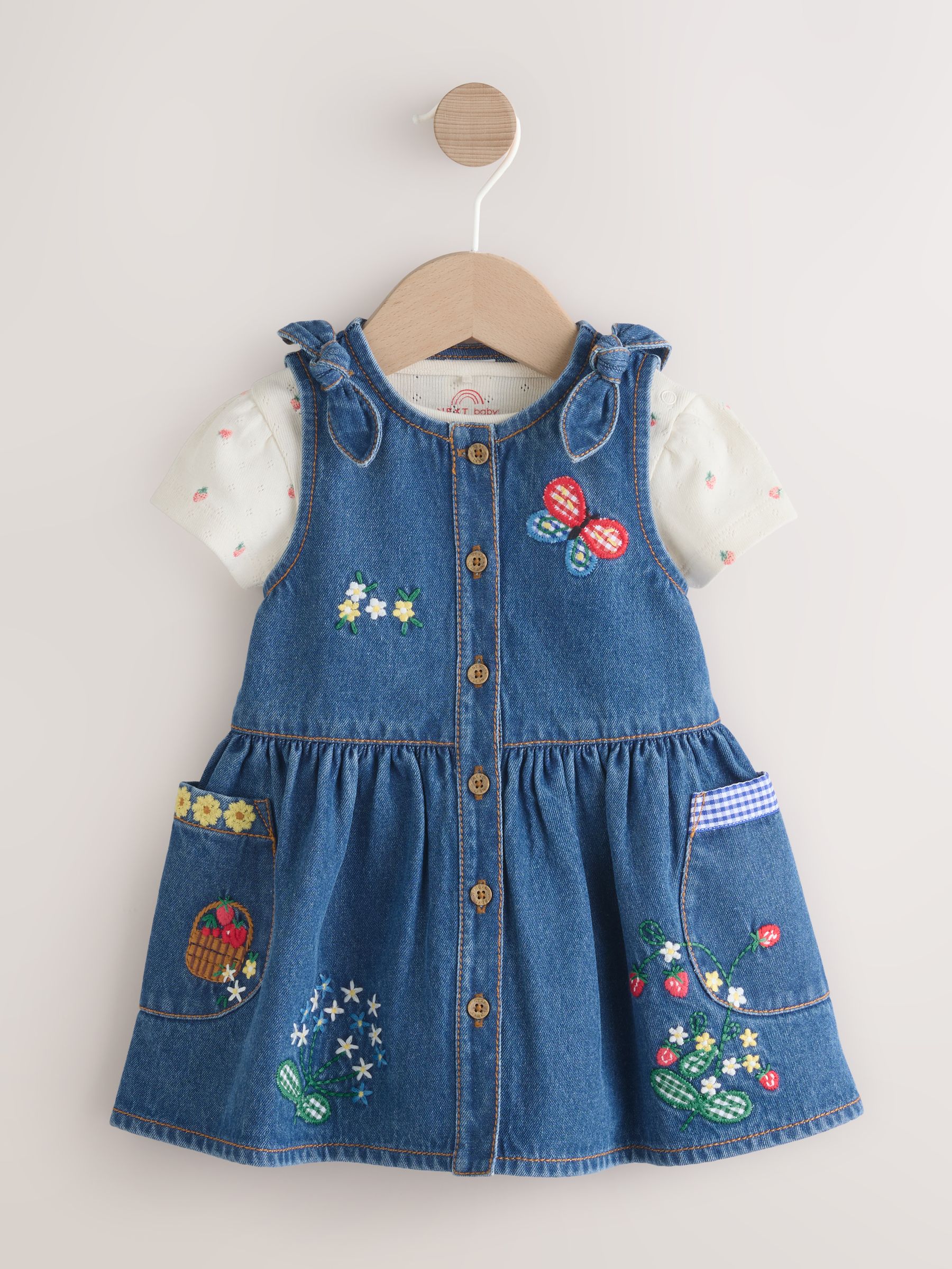 Buy Denim Pinafore Baby Short Sleeve Bodysuit 2 Piece Set (0mths