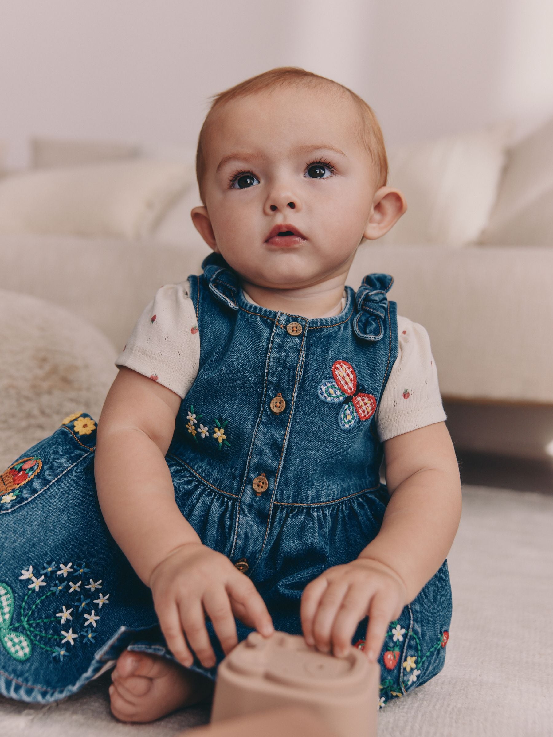 ♡BABY♡ Buy Denim Pinafore Baby Short Sleeve Bodysuit 2 Piece Set (0mths