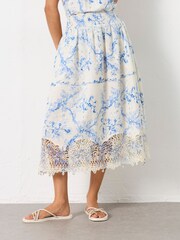 FatFace June Ivory Vintage Bloom Midi Skirt - Image 1 of 7