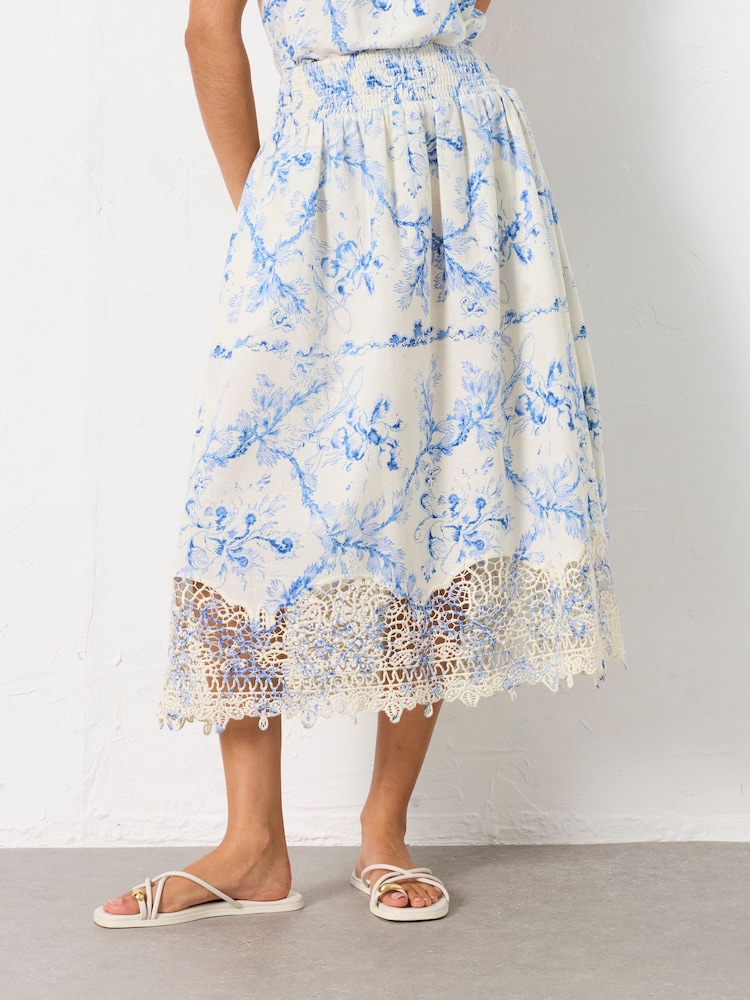 FatFace June Ivory Vintage Bloom Midi Skirt - Image 1 of 7