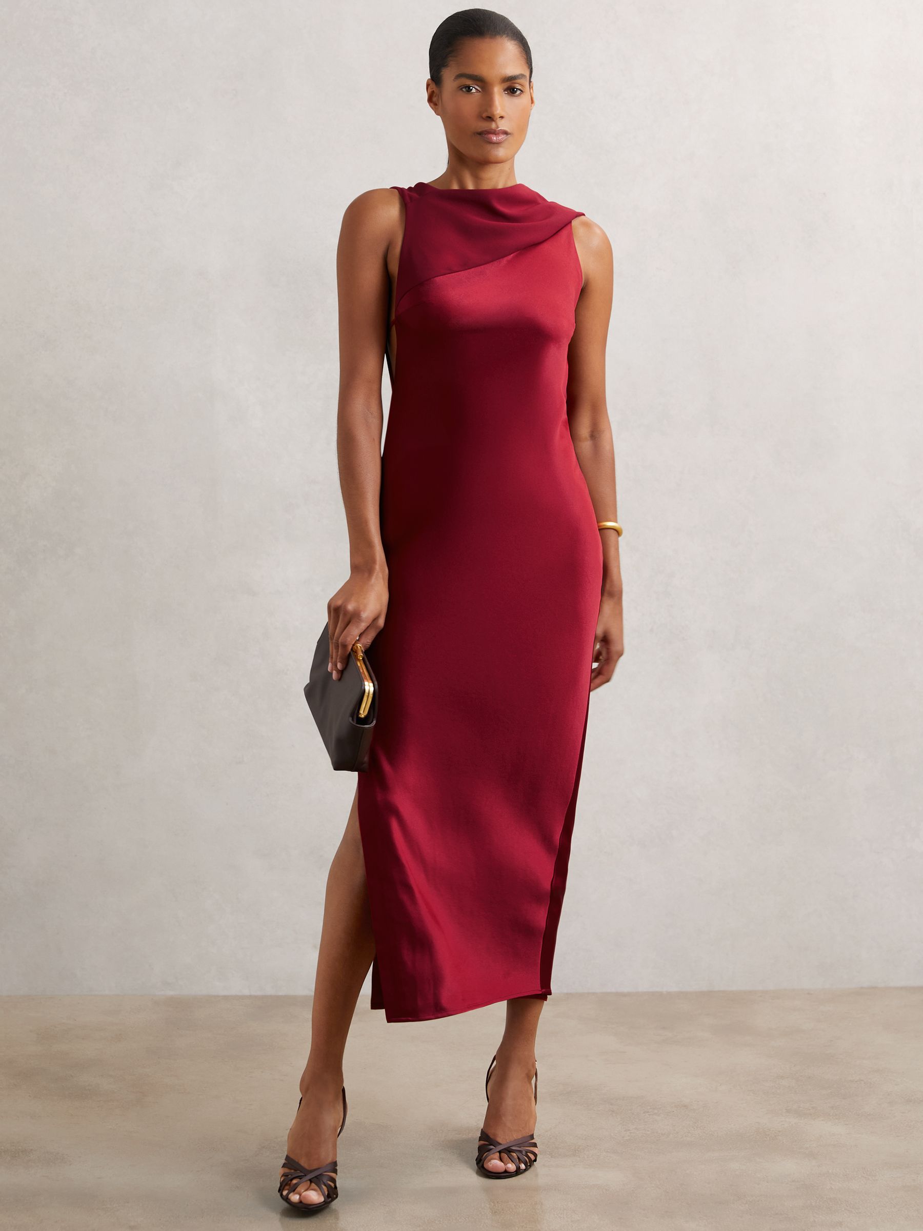 Buy Reiss Red Alula Petite Satin Draped Open-Back Dress from Next USA