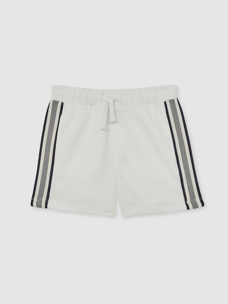 Reiss White Terry Side-Stripe Textured Shorts - Image 1 of 4