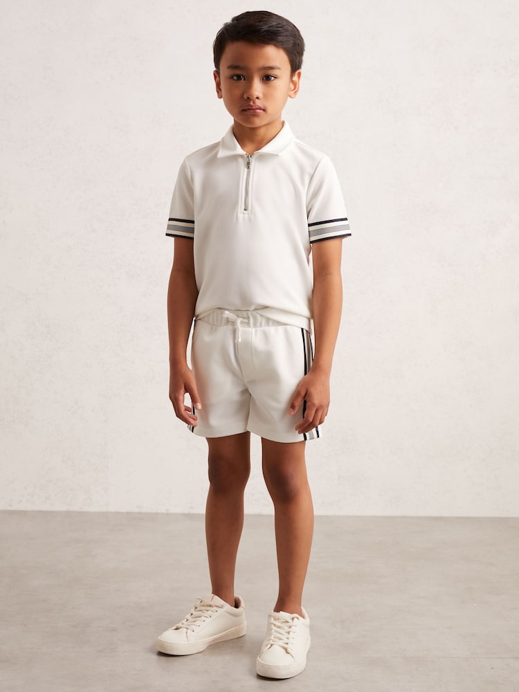 Reiss White Terry Side-Stripe Textured Shorts - Image 2 of 4