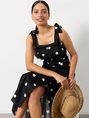 أسود منقط - فستان متوسط الطول من الكتان من FatFace - صورة 6 من 7