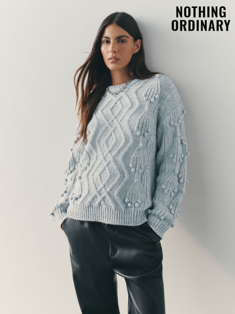 Nothing Ordinary Grey Knitted Bobble Jumper - Image 10 of 10 Nothing Ordinary Grey Knitted Bobble Jumper - Image 10 of 10
