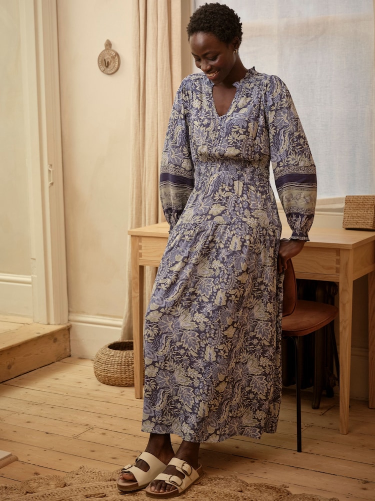 Navy Woodblock Bloom - فستان متوسط الطول من Fatface - Image 1 of 7