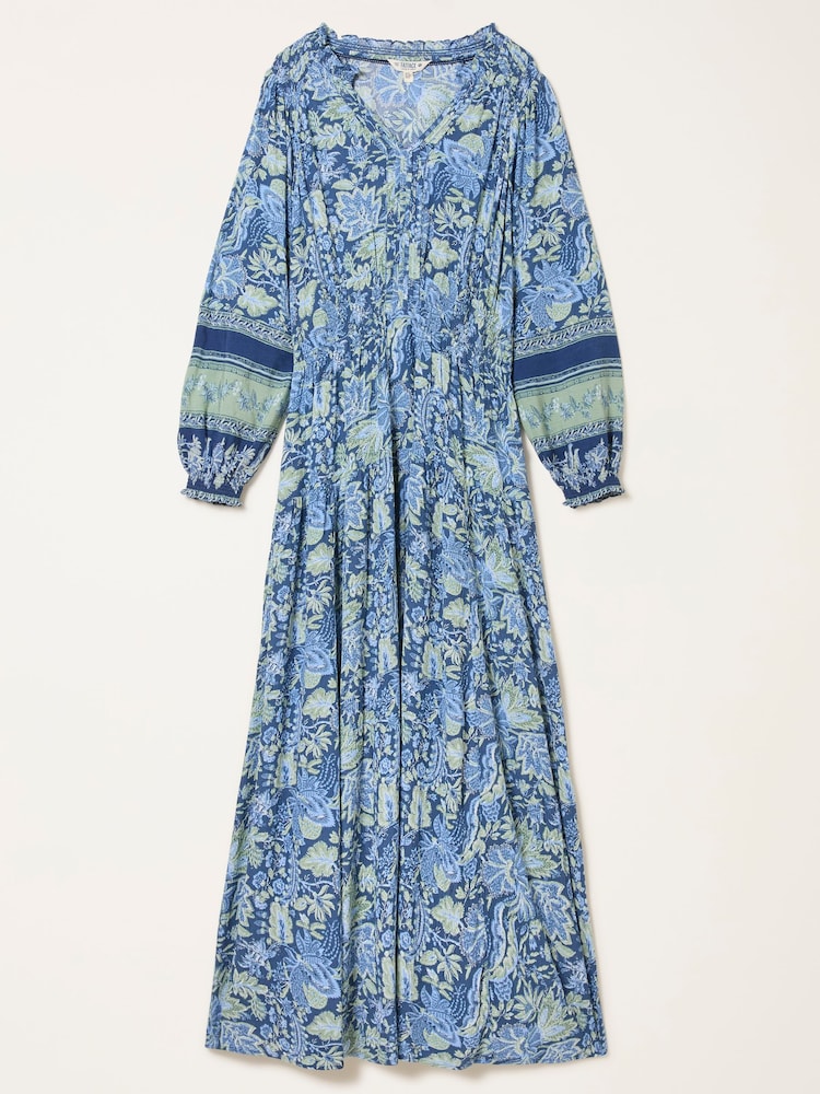 FatFace Rowen Navy Woodblock Bloom Midi Dress - Image 6 of 6