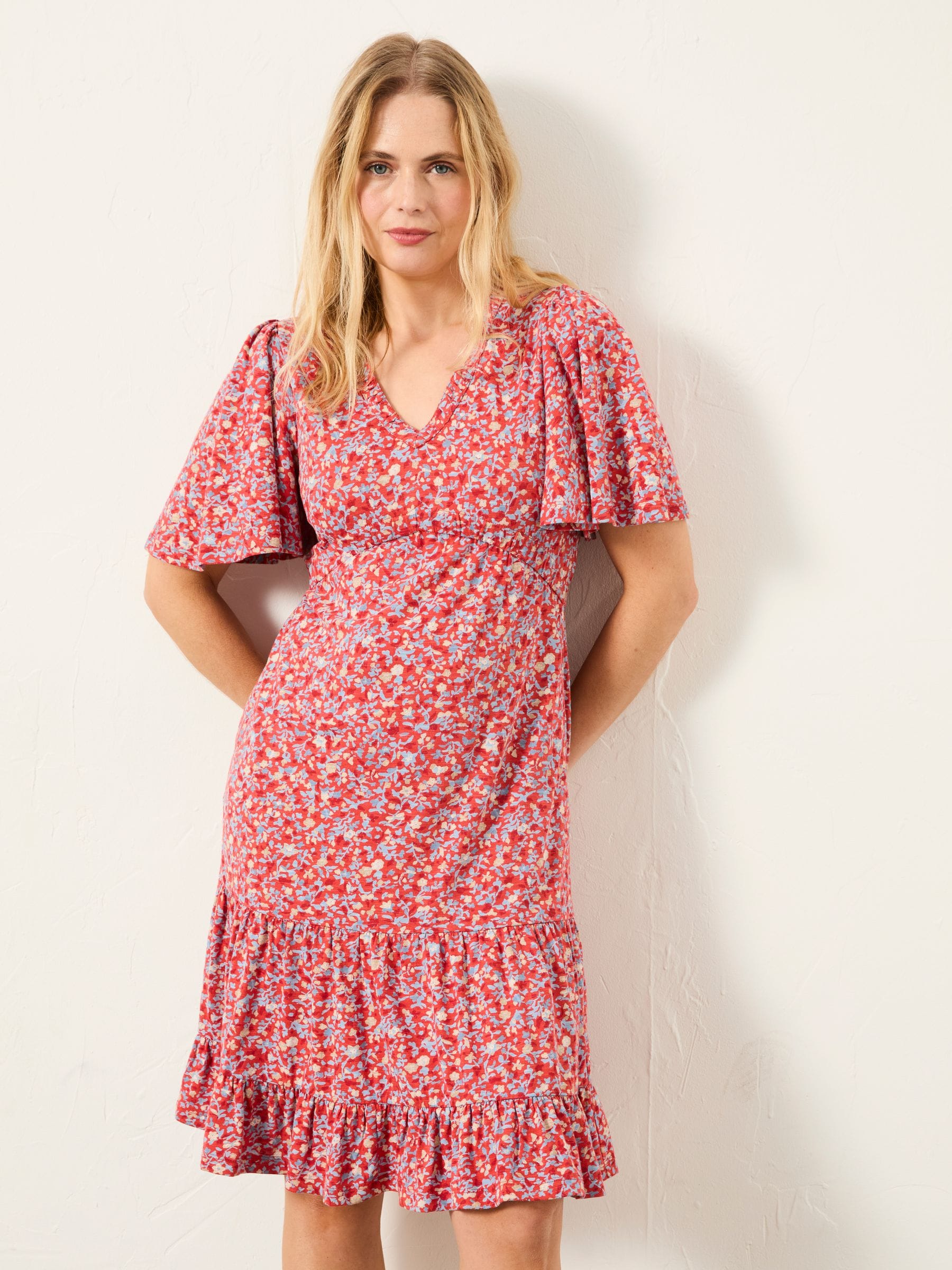 Fat Face Women's Red Surf Ditsy Fatface Grace Jersey Dress