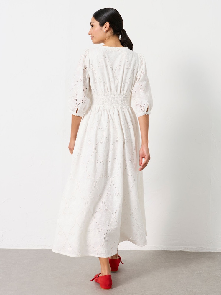 FatFace Flo White Broderie Midi Dress - Image 2 of 6