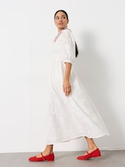FatFace Flo White Broderie Midi Dress - Image 4 of 6