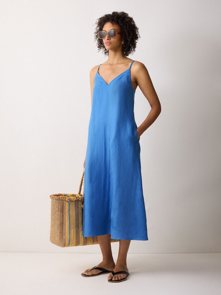 Jigsaw Blue Linen Beach Sundress - Image 1 of 6 Jigsaw Blue Linen Beach Sundress - Image 1 of 6