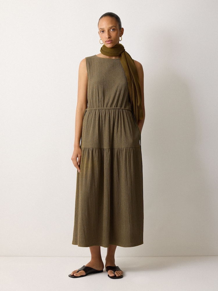 Jigsaw Olive Green Fine Crinkle Jersey Maxi Dress - Image 1 of 6