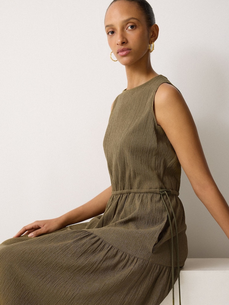 Jigsaw Olive Green Fine Crinkle Jersey Maxi Dress - Image 2 of 6