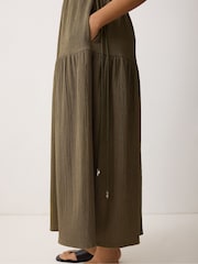 Jigsaw Olive Green Fine Crinkle Jersey Maxi Dress - Image 3 of 6