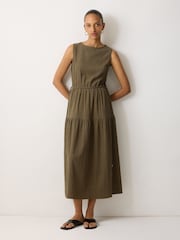 Jigsaw Olive Green Fine Crinkle Jersey Maxi Dress - Image 4 of 6