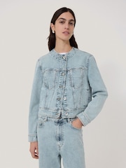 Jigsaw Blue Gwen Denim Collarless Jacket - Image 1 of 6
