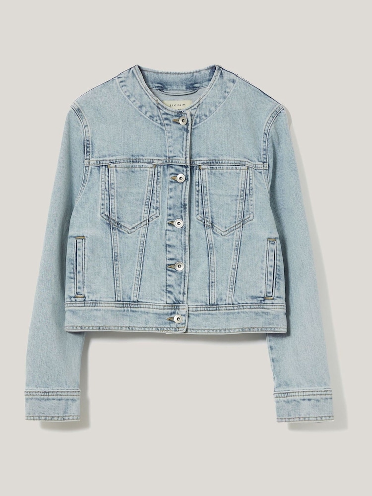 Jigsaw Blue Gwen Denim Collarless Jacket - Image 6 of 6