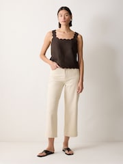 Jigsaw Brown Linen Scallop Crop Top - Image 1 of 4