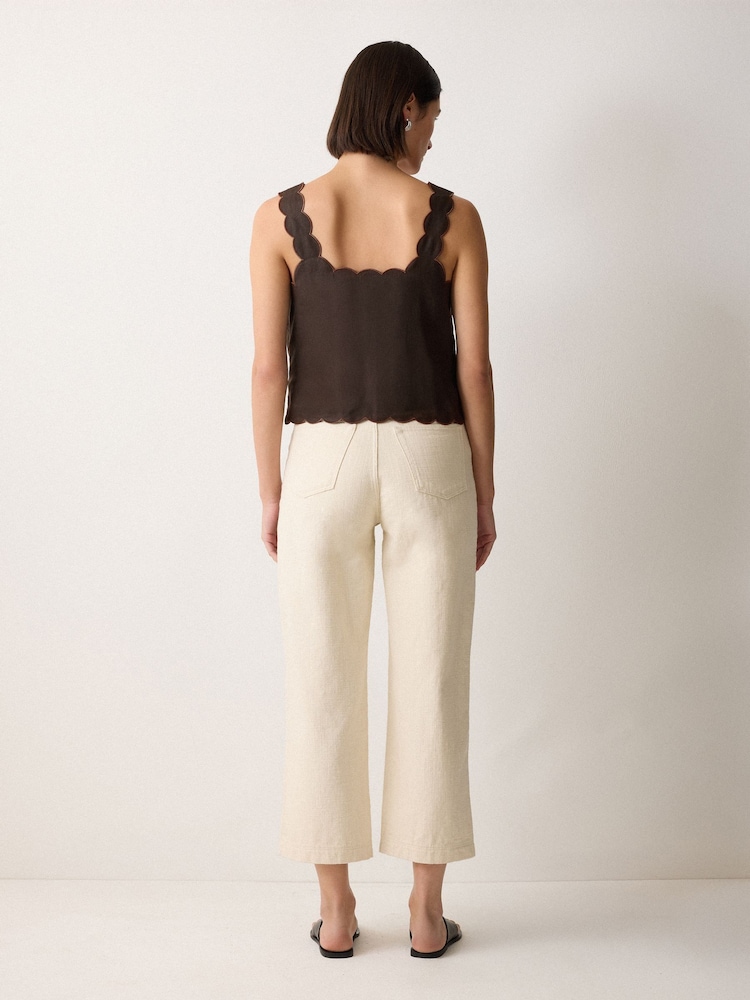 Jigsaw Brown Linen Scallop Crop Top - Image 2 of 4