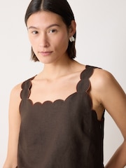 Jigsaw Brown Linen Scallop Crop Top - Image 3 of 4
