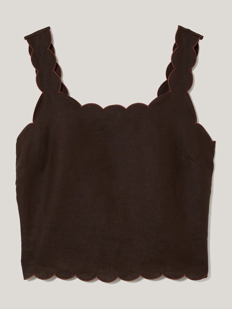 Jigsaw Brown Linen Scallop Crop Top - Image 4 of 4