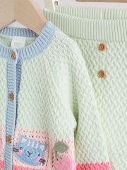 Sage Green Crochet Animal Knitted Cardigan and Legging Baby Set (0mths-2yrs) - Image 11 of 14
