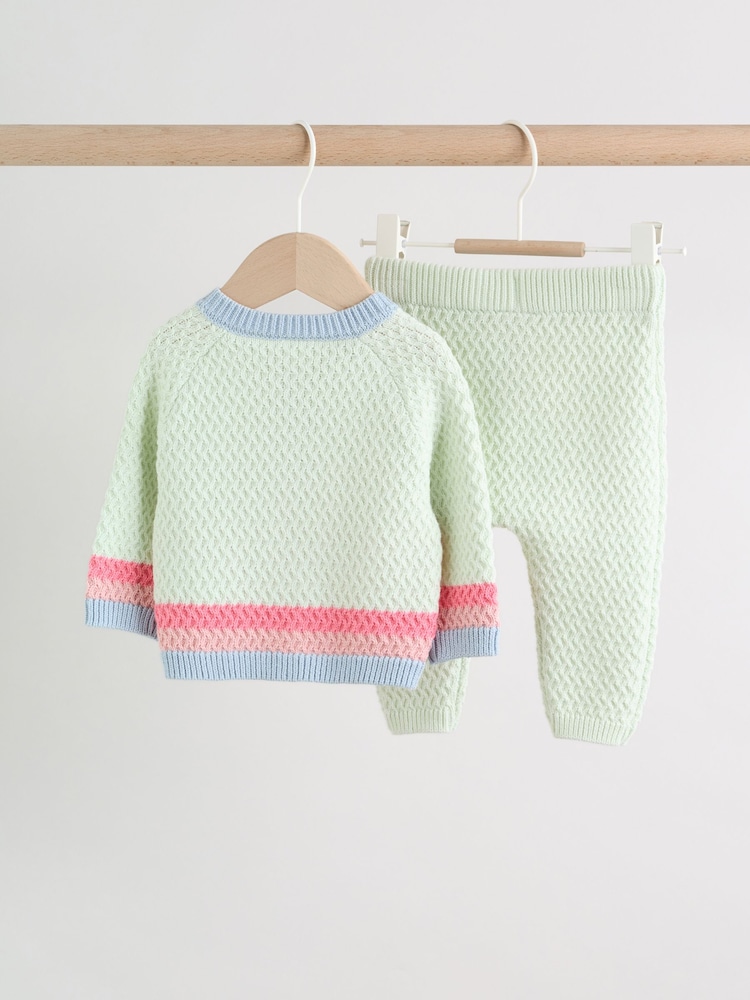 Sage Green Crochet Animal Knitted Cardigan and Legging Baby Set (0mths-2yrs) - Image 2 of 14