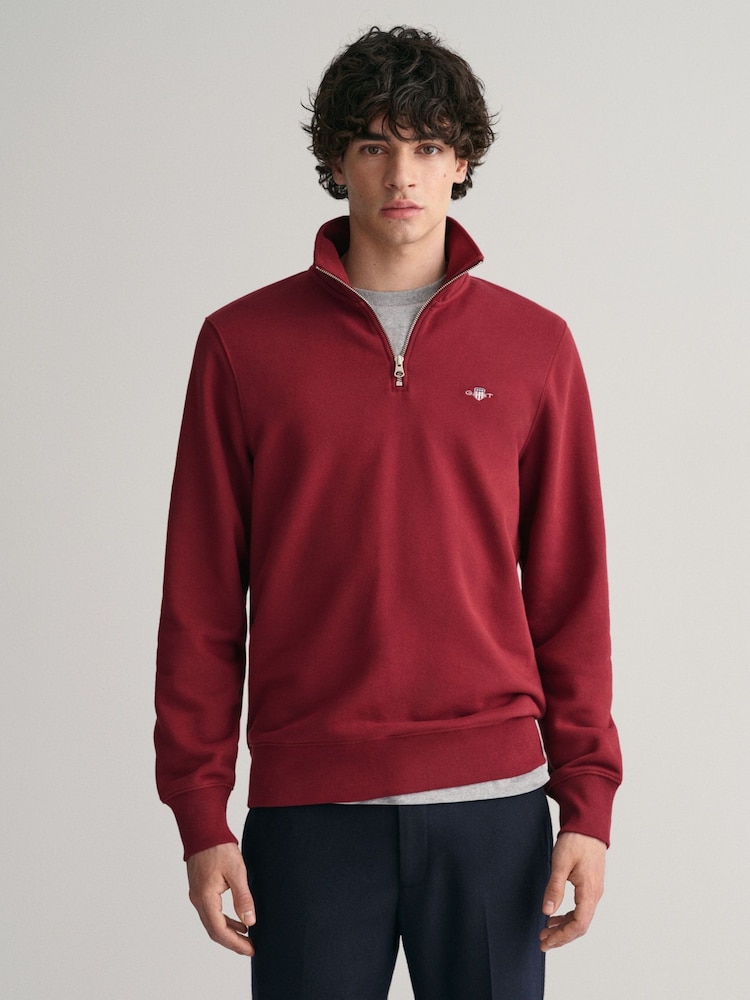 GANT Red Shield Logo Half Zip Sweatshirt - Image 1 of 7