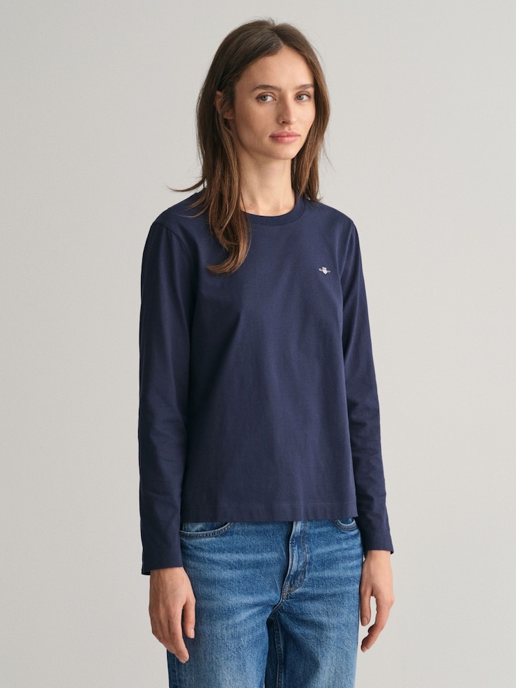 GANT Light Blue Shield Logo Long Sleeve T-Shirt - Image 1 of 5