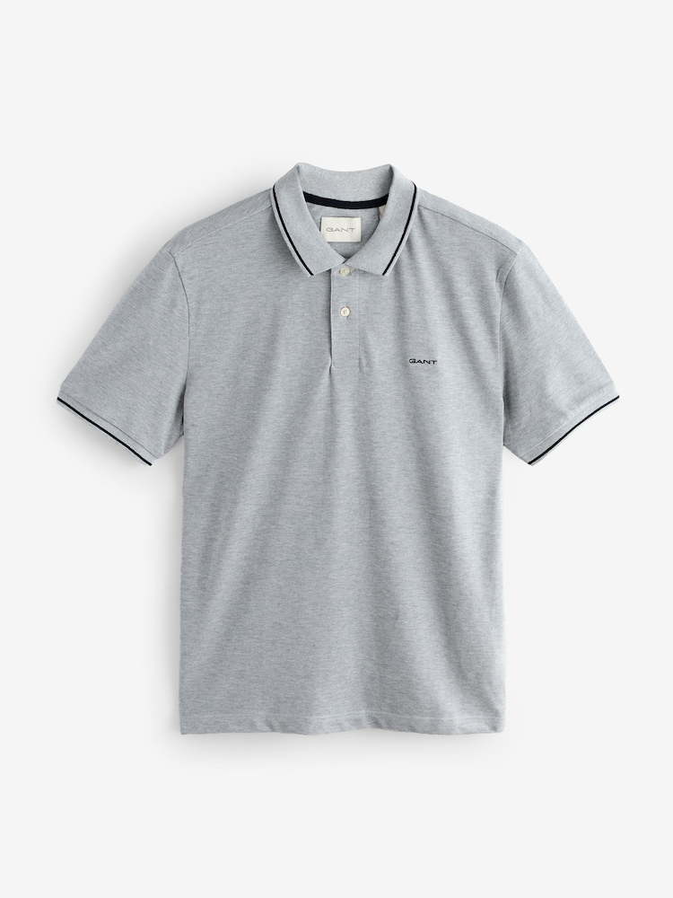GANT Grey Tipped Collar Pique Polo Shirt - Image 1 of 1