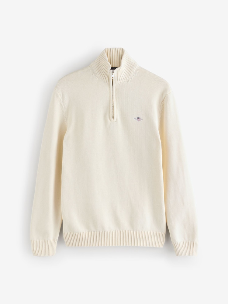 GANT Cream Casual Cotton Quarter Zip Jumper - Image 1 of 1 GANT Cream Casual Cotton Quarter Zip Jumper - Image 1 of 1