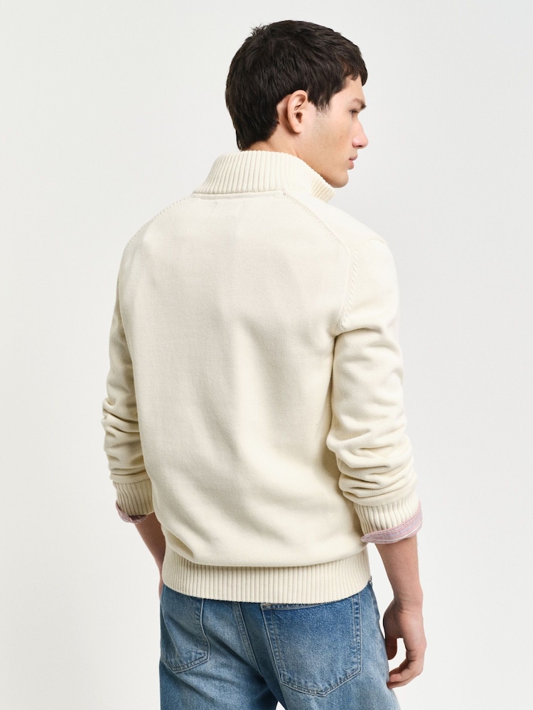GANT Cream Casual Cotton Quarter Zip Jumper - Image 2 of 5 GANT Cream Casual Cotton Quarter Zip Jumper - Image 2 of 5