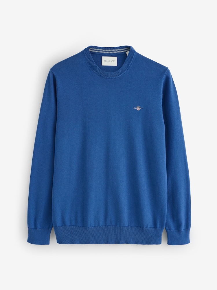 GANT Blue Classic Cotton Crew Neck Knit Jumper - Image 1 of 1 GANT Blue Classic Cotton Crew Neck Knit Jumper - Image 1 of 1