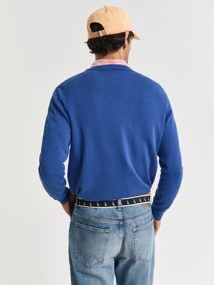 GANT Blue Classic Cotton Crew Neck Knit Jumper - Image 2 of 6 GANT Blue Classic Cotton Crew Neck Knit Jumper - Image 2 of 6