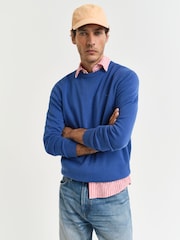 GANT Blue Classic Cotton Crew Neck Knit Jumper - Image 3 of 6