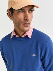 GANT Blue Classic Cotton Crew Neck Knit Jumper - Image 5 of 6