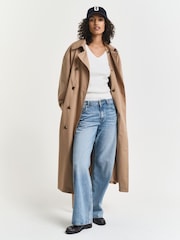GANT Cream Stretch Cotton Cable Knit V-Neck Jumper - Image 3 of 5