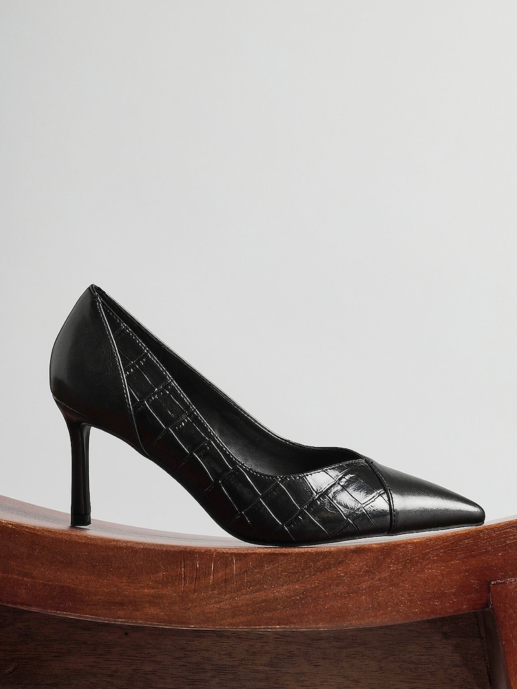 Svart - Linzi Gaia Mix Croc Court Heels - Bilde 1 av 5