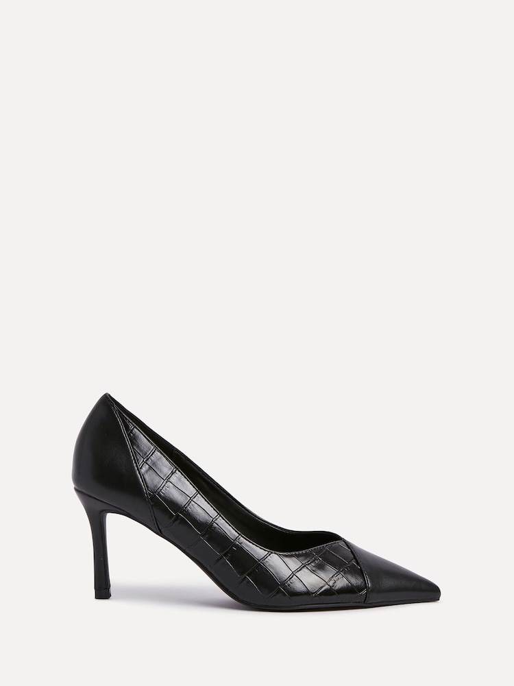 Svart - Linzi Gaia Mix Croc Court Heels - Bilde 2 av 5