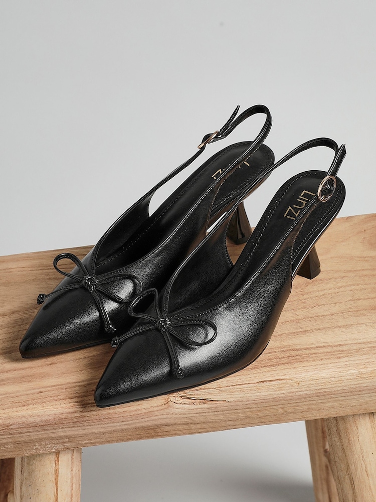 Linzi Black Ribbon Slingback Courts Heel With Front Bow Detail - Image 1 of 6 Linzi Black Ribbon Slingback Courts Heel With Front Bow Detail - Image 1 of 6