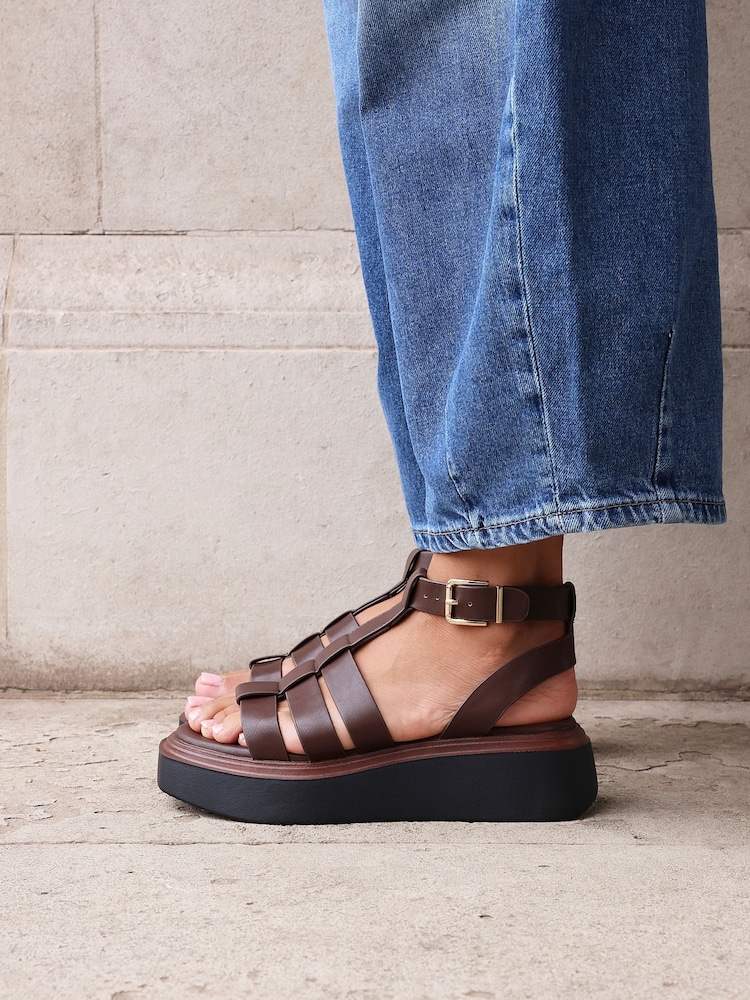 Linzi Brown Vault Strappy Flatform Sandals - Image 1 of 6 Linzi Brown Vault Strappy Flatform Sandals - Image 1 of 6