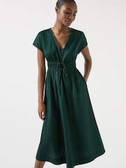 LK Bennett Green Emi Pine Grove Cotton Scallop Trim Cotton Tie Detail Dress - Image 1 of 4