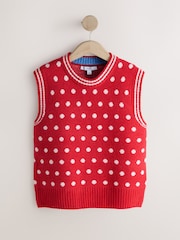 Red Polka Dot Sleeveless Knitted Tank With Wool - Image 1 of 3