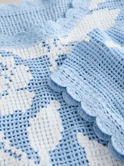 Blue/White Short Sleeve Floral Crochet Crew Neck T-Shirt - Image 3 of 3