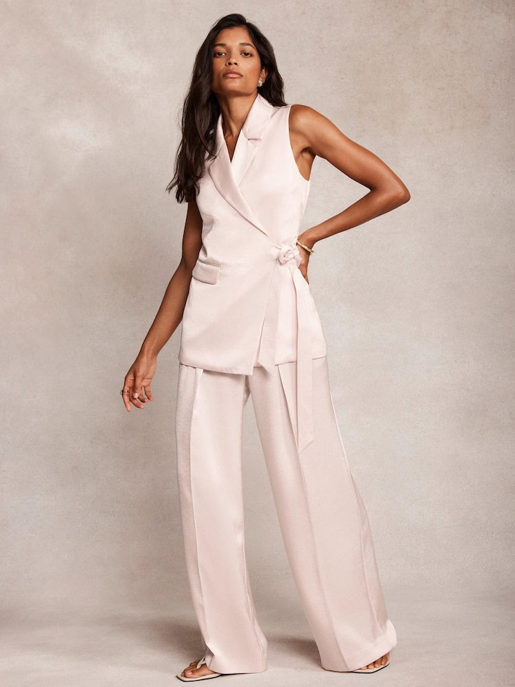 Mint Velvet Pink Longline Wrap Waistcoat - Image 1 of 7