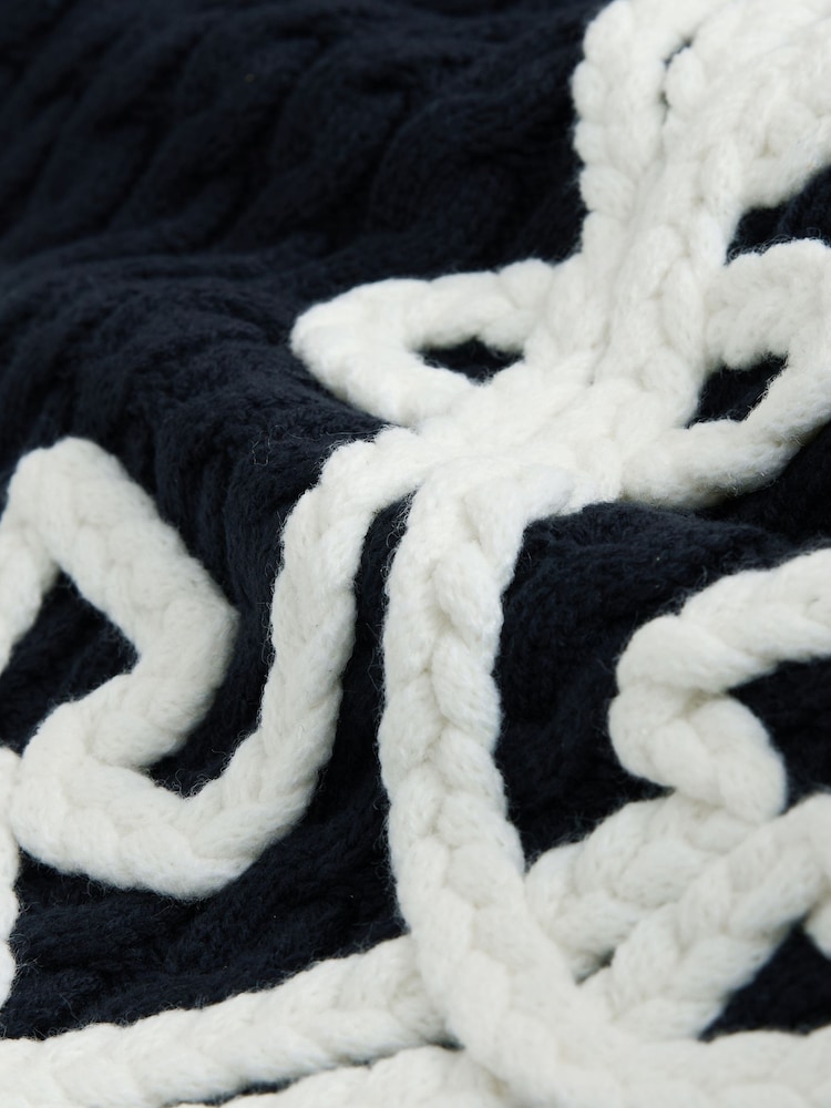 Navy Blue Cotton Blend Rope Detail Anchor Knitted Jumper - Image 2 of 3 Navy Blue Cotton Blend Rope Detail Anchor Knitted Jumper - Image 2 of 3