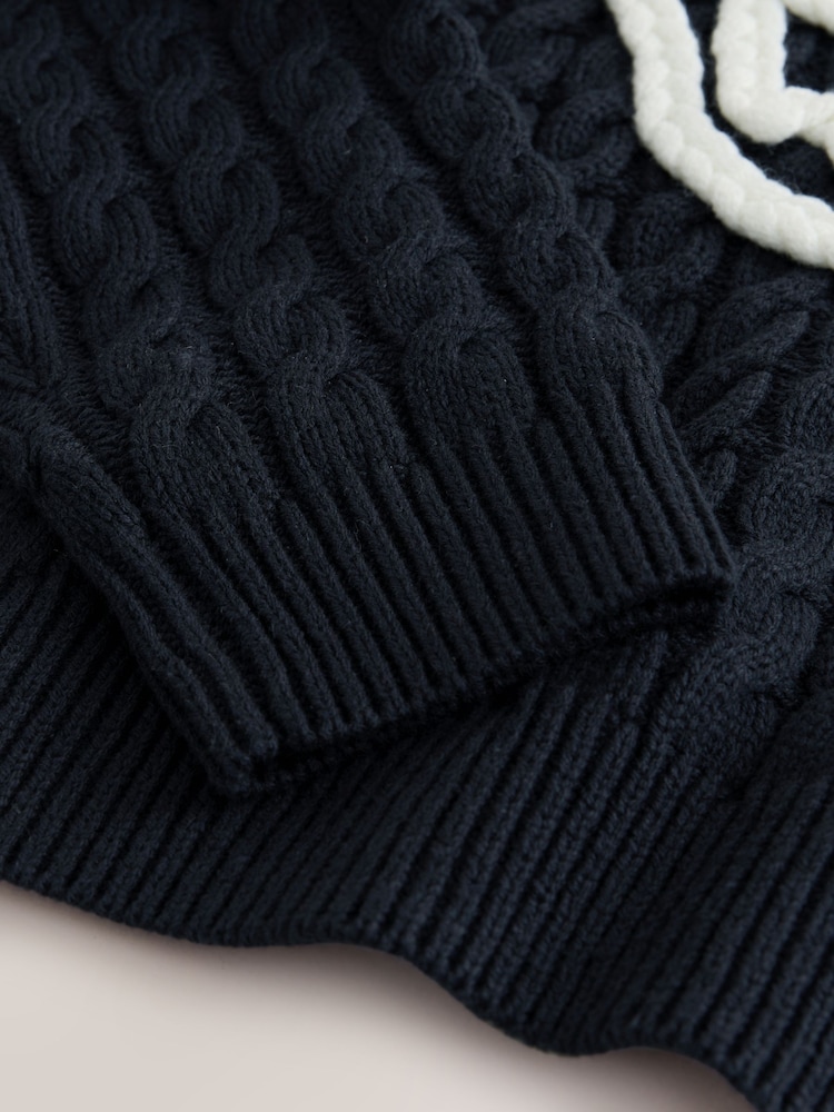 Navy Blue Cotton Blend Rope Detail Anchor Knitted Jumper - Image 3 of 3 Navy Blue Cotton Blend Rope Detail Anchor Knitted Jumper - Image 3 of 3