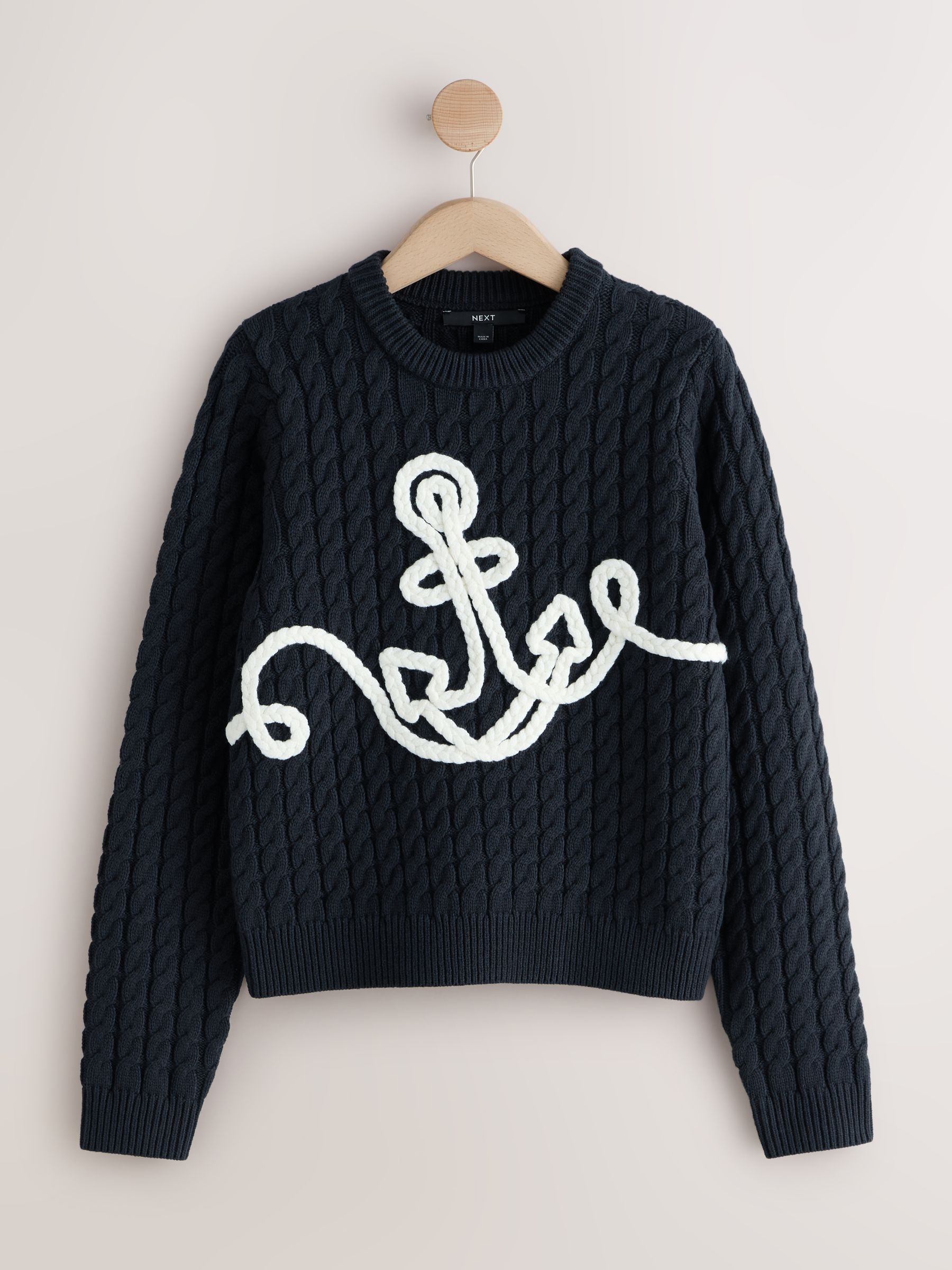 【NAVY】Rope embroidered sweatshirt Embroidered sweatshirt - Navy blue